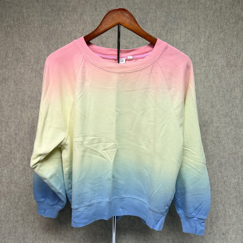 GAP Sweatshirt Small Multi Color Ombre Pastel Gradient Raglan Pullover Crewneck
